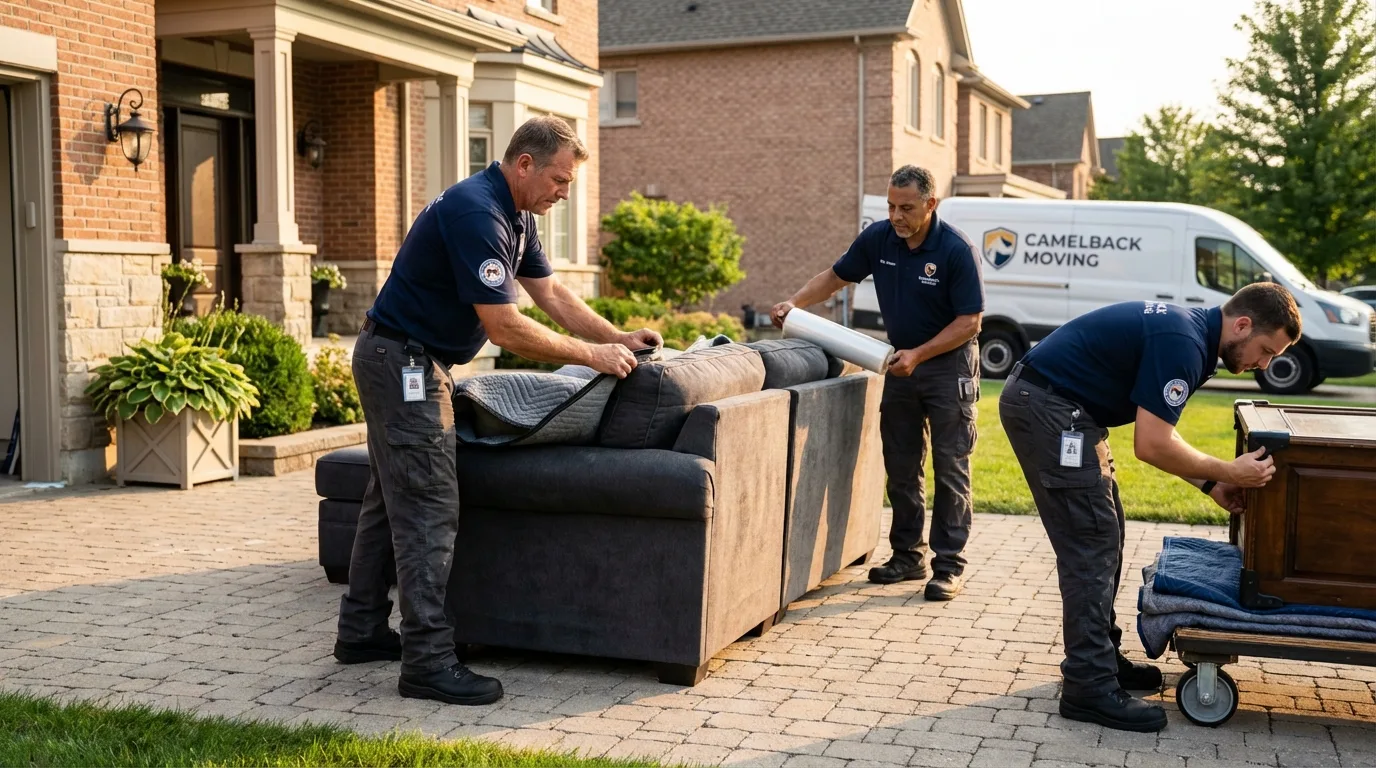 Large estate moving crew wrapping furniture in Ellicott City, MD