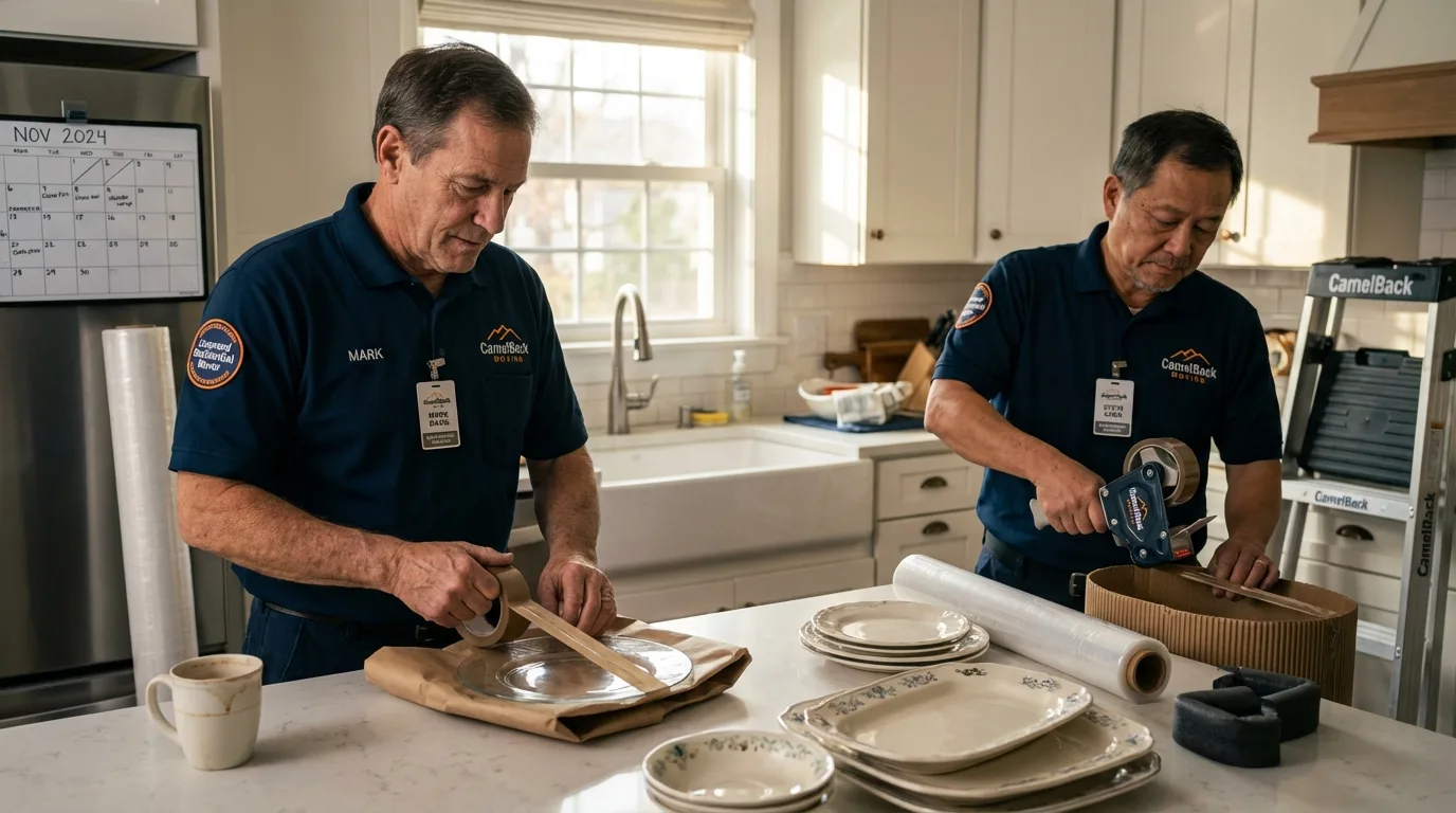 Professional crew packing kitchen dishware in Ellicott City, MD