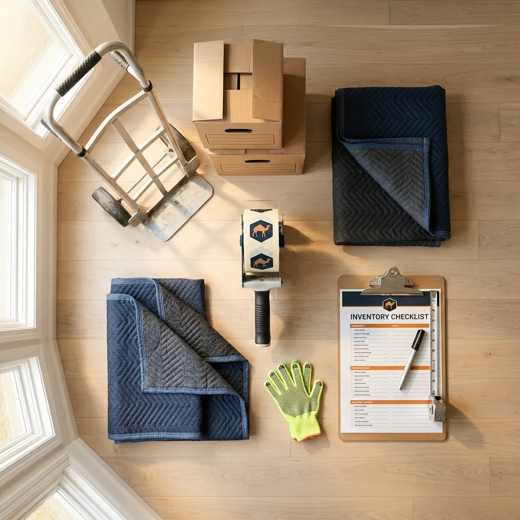 Professional moving supplies and packing materials layout for Ellicott City residential relocations
